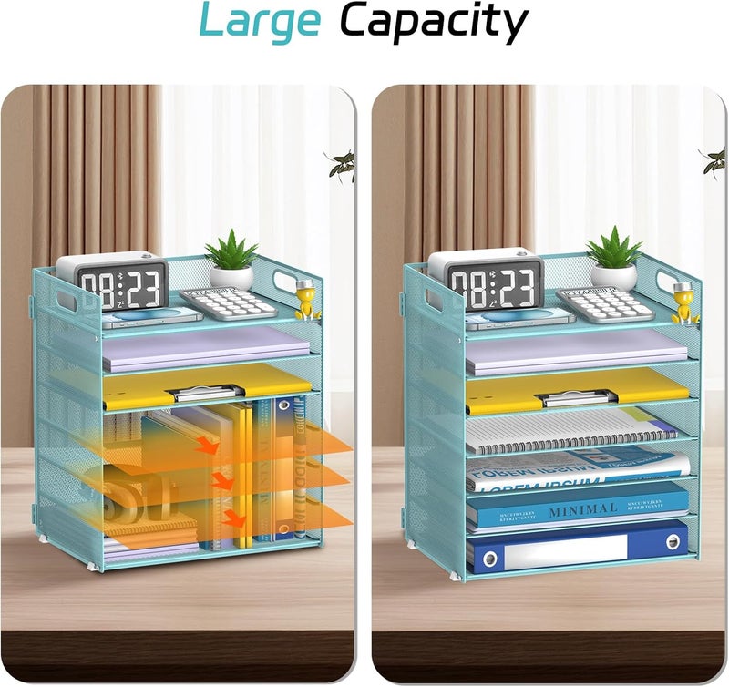 ReePlan 7 Tier Paper Organizer - Mesh Desktop File Holder with Handles for Office School Desk, Black (Blue) - Image 5